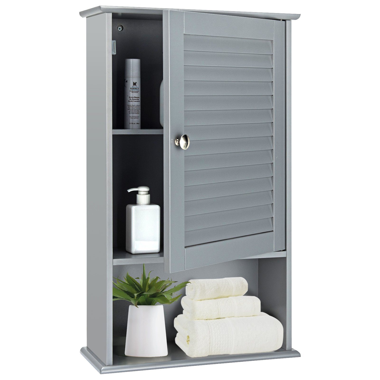 COSTWAY Hängeschrank Badezimmerschrank mit verstellbarem grau Einlegeboden