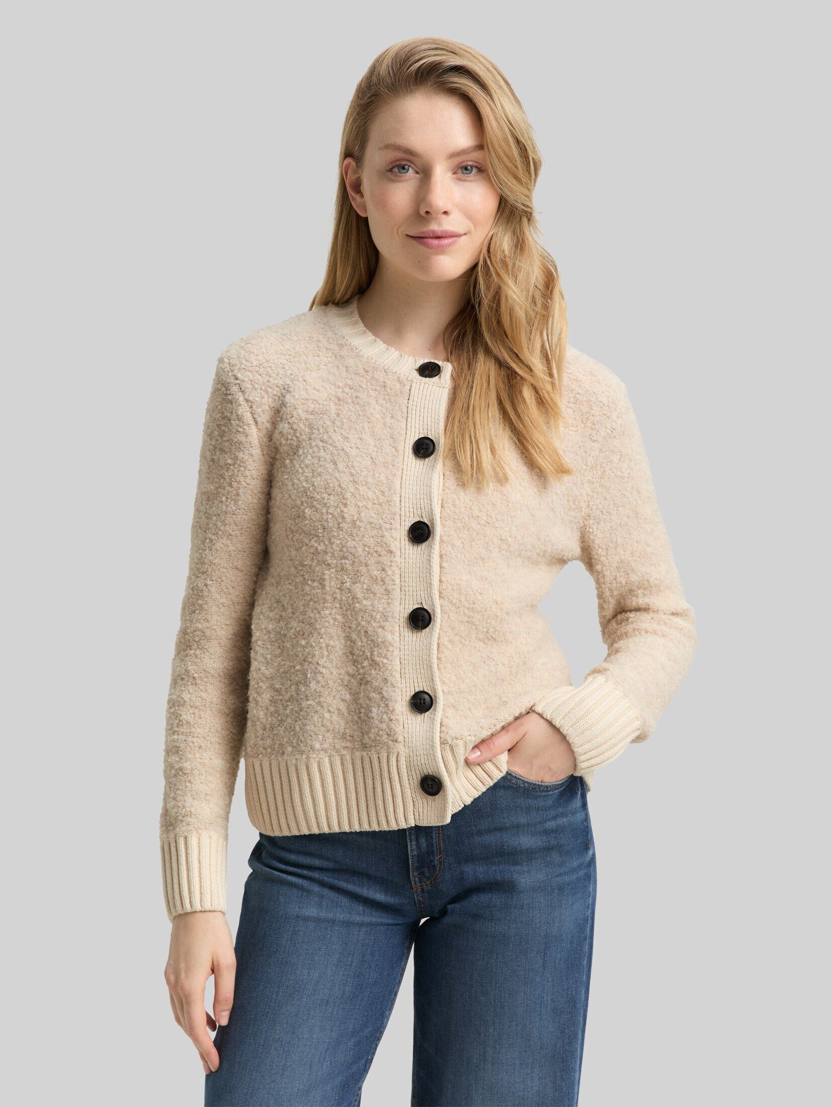 TOM TAILOR Cardigan Pullover & Strickjacken Bouclé Cardigan mit Wollanteil