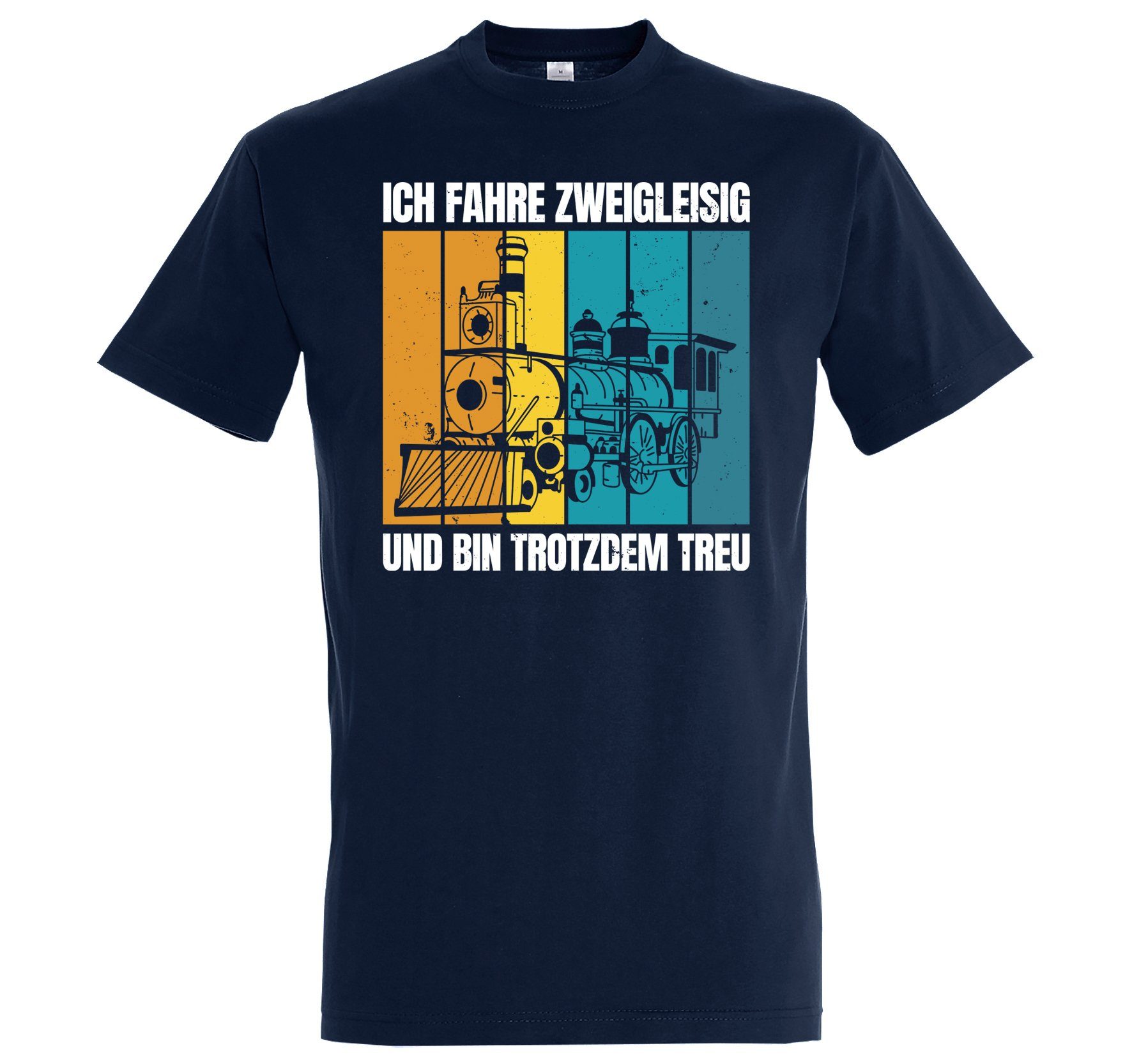 Shirt Frontprint Trotzdem Herren mit Treu Und Zweigleisig Navyblau lustigem T-Shirt Youth Designz