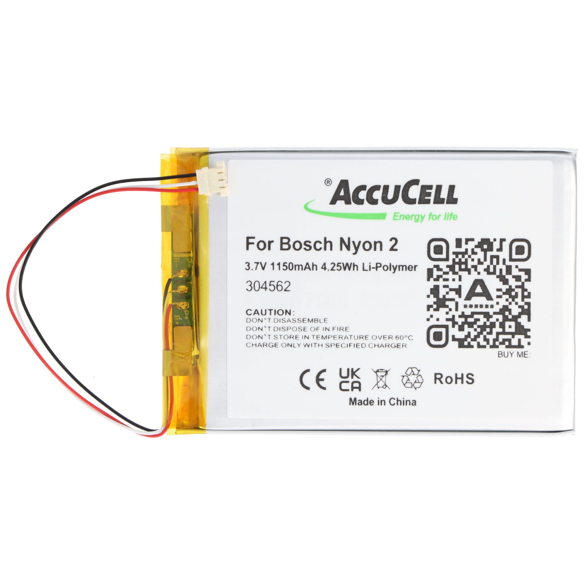 AccuCell AccuCell Akku kompatibel für Bosch Nyon 2, 3.7V 1150mAh, IP304562, 1I Akku 1150 mAh (3,7 V)