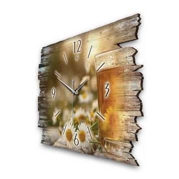 Kreative Feder Wanduhr Design-Wanduhr „Kamille“ aus Holz im Shabby Style Design (ohne Ticken; flüsterleises Uhrwerk; außergewöhnlich, modern)