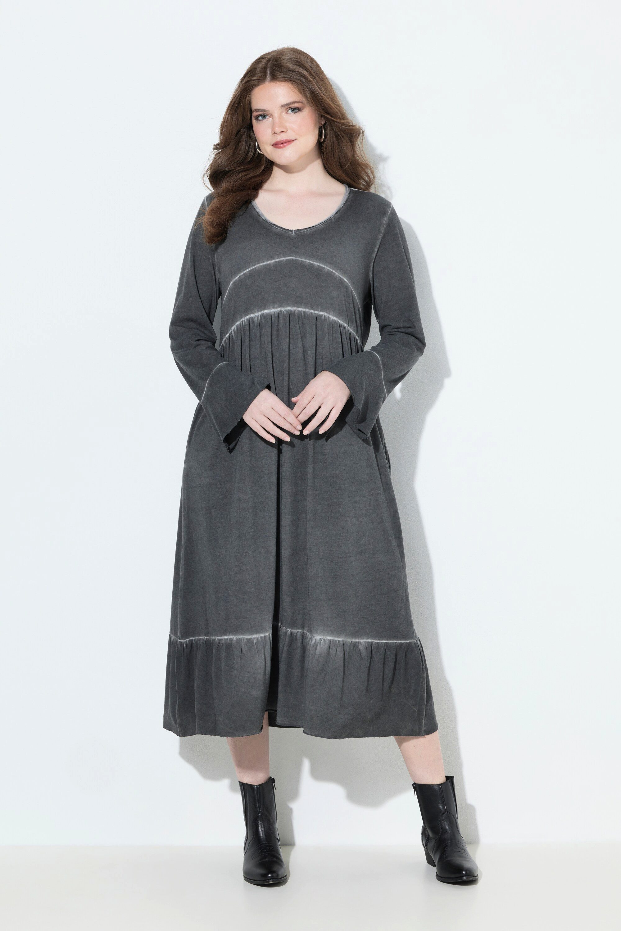Jerseykleid Midikleid Cupromix A-Linie V-Ausschnitt 3/4-Arm