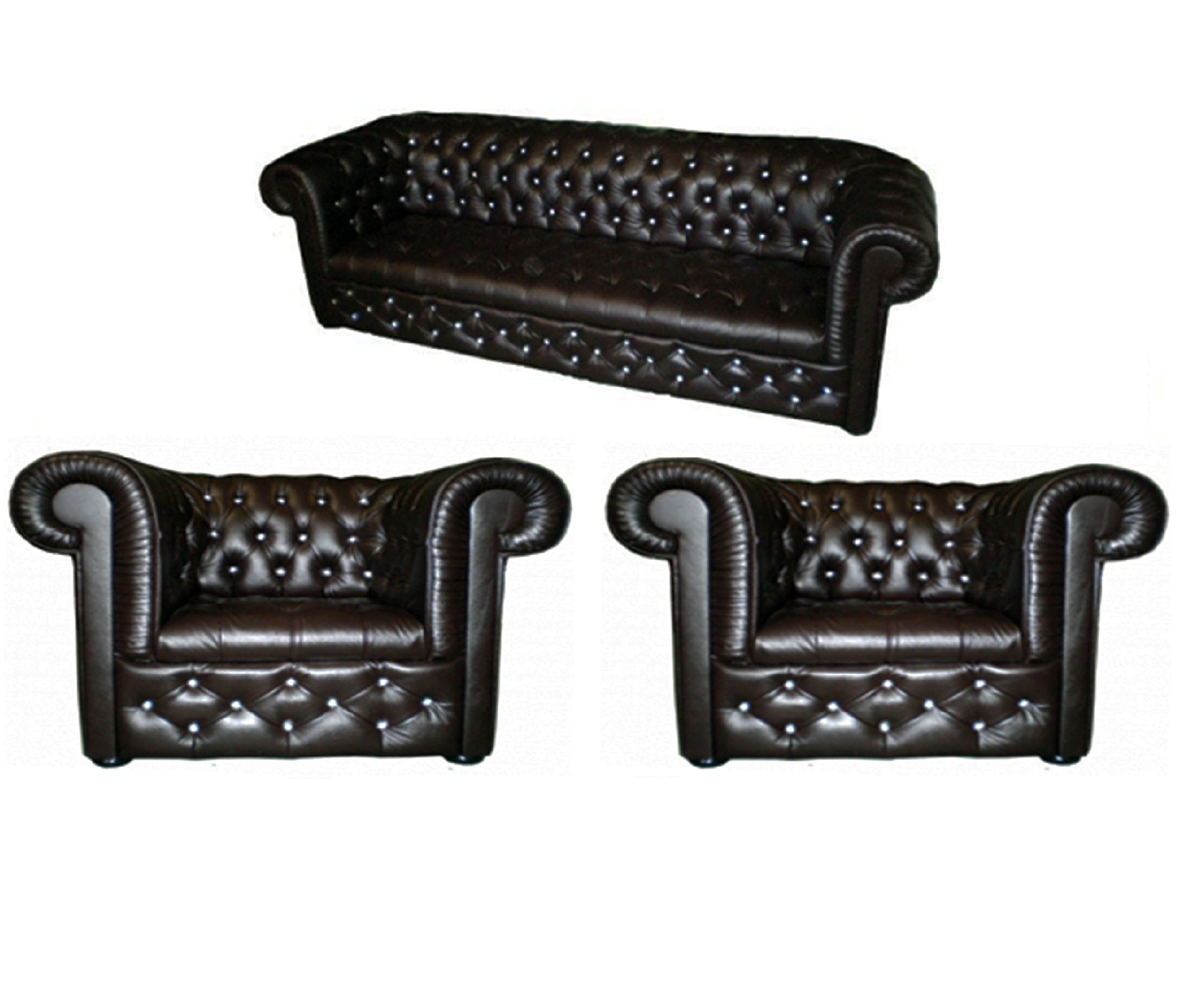 Xlmoebel Polstergarnitur Designer Sofa Sitzgruppe 3+1+1 Sitzer Couch Polster Chesterfield Set, (CHESTERFIELD 3+1+1 LEDERSOFA SOFAGARNITUR NAPOLI CHESTER 9), Hergestellt in Europa