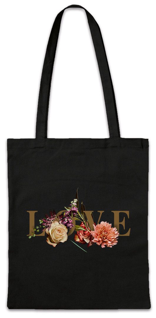 Beuteltasche Love Flowers Stofftasche Blumen Blume Liebe Tattoo Art Girl Gothic