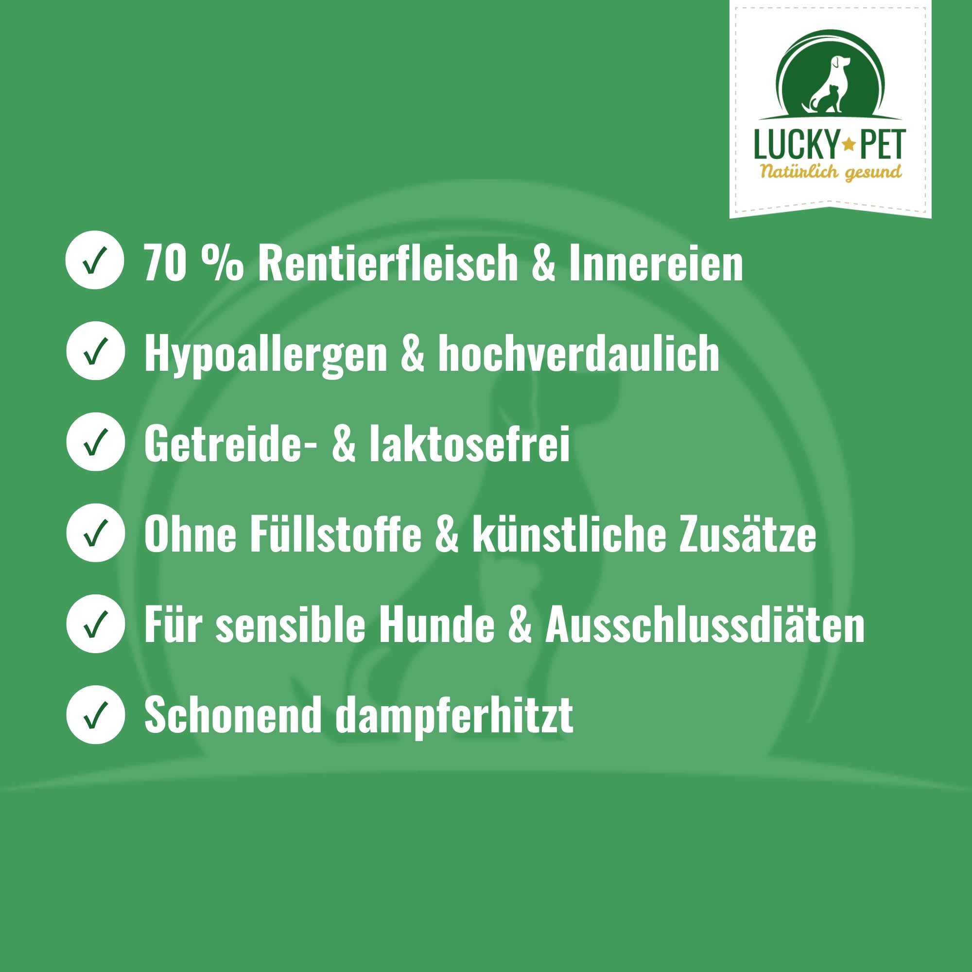 Lucky-Pet Lucky-Pet Pures Rentierfleisch 800 g, Nassfutter für: Hunde