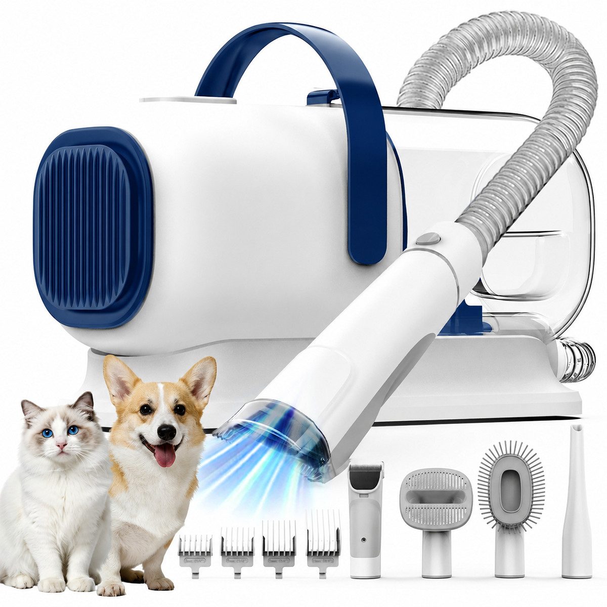 AIRROBO Hundeschermaschine GP04 Haustierpflege-Staubsauger,6-in-1 Tierhaarentferner, mit 12000Pa Saugkraft,1,8L großer Staubbehälter,leiser 60dB, 4 Aufsteckkämme (3-24mm)&Pflegebürste&Fugendüse–für Hunde & Katzen