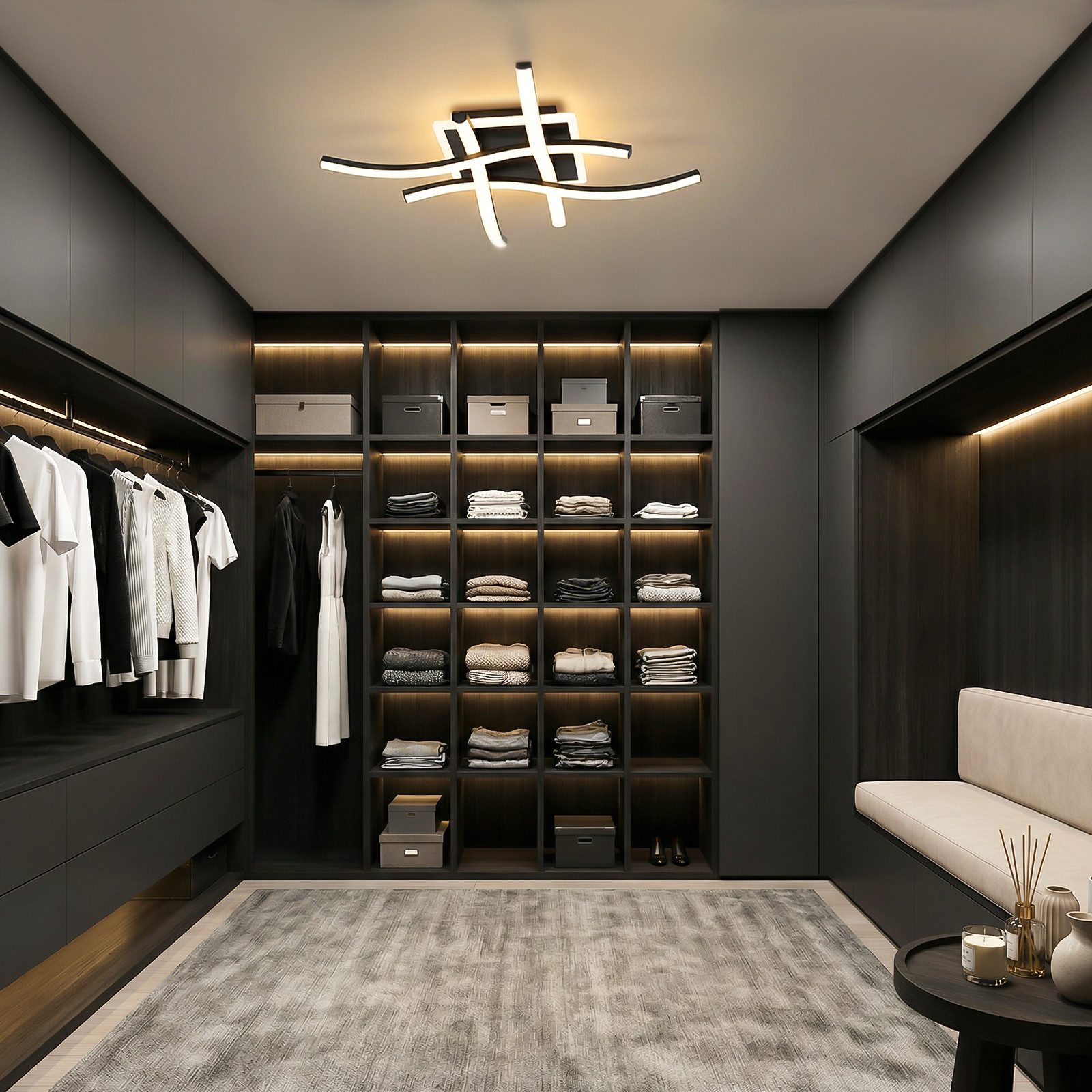 BlingBin LED Deckenleuchte 29W Kronleuchter Lampe Modern geschwungene Design Deckenleuchte, 2900 lm, LED fest integriert, Kaltweiß, Neutralweiß, Warmweiß, mit 4 Stück Winkte Licht Für Wohnzimmer Schlafzimmer Esszimmer