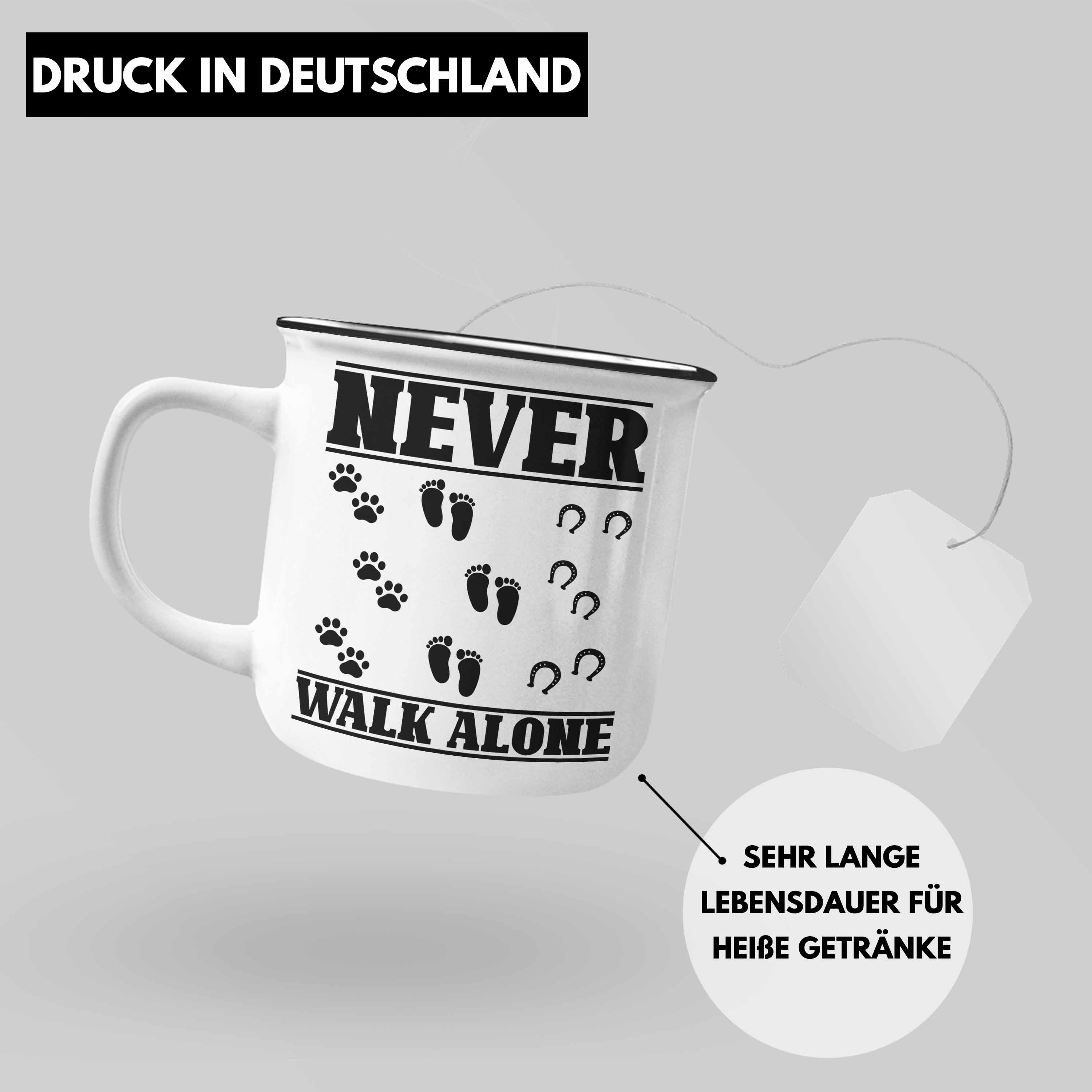 Walk Mädchen Geschenk Reiterin Thermotasse Trendation Never Hund Pferd - Silber Reiter Pferde Emaille Geschenk Alone Tasse Trendation