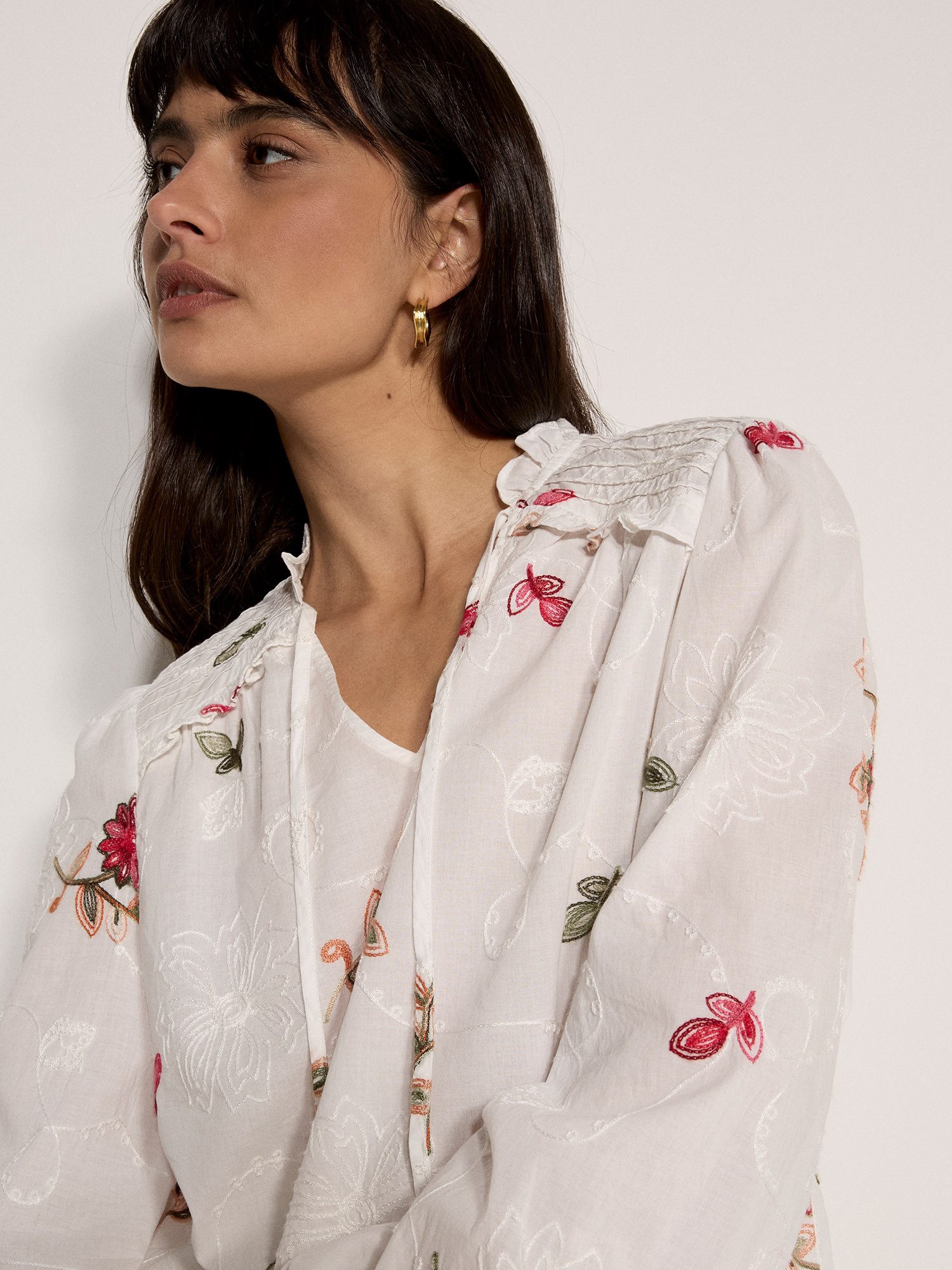 Apricot Blusentop Geblümte Bluse mit Stickerei