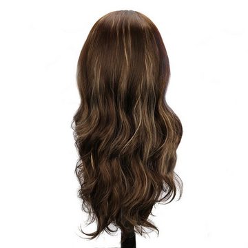 AUKUU Kostüm-Perücke Kleine Spitzenperücke für Damen gemischte Farben, mittlerer Scheitel großes gewelltes langes lockiges Haar