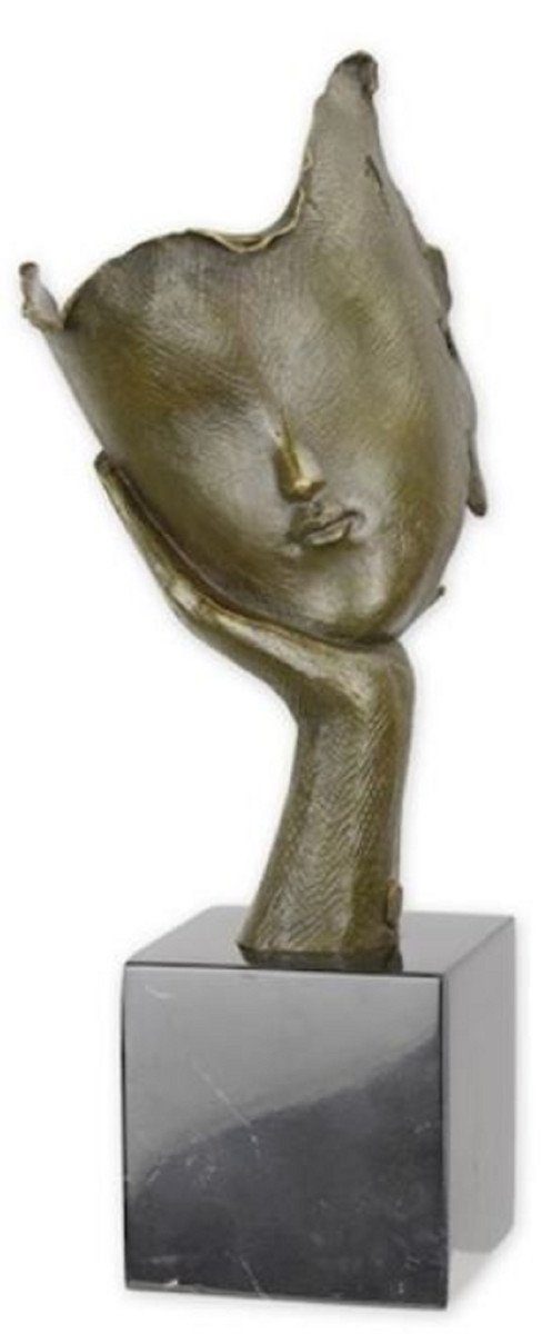 Casa Padrino Dekofigur Casa Padrino Luxus Bronze Deko Skulptur Gesicht Bronze / Schwarz 15,8 x 12,2 x H. 36,8 cm - Abstrakte Bronze Deko Figur mit Marmorsockel - Luxus Deko Accessoires - Abstrakte Deko Accessoires