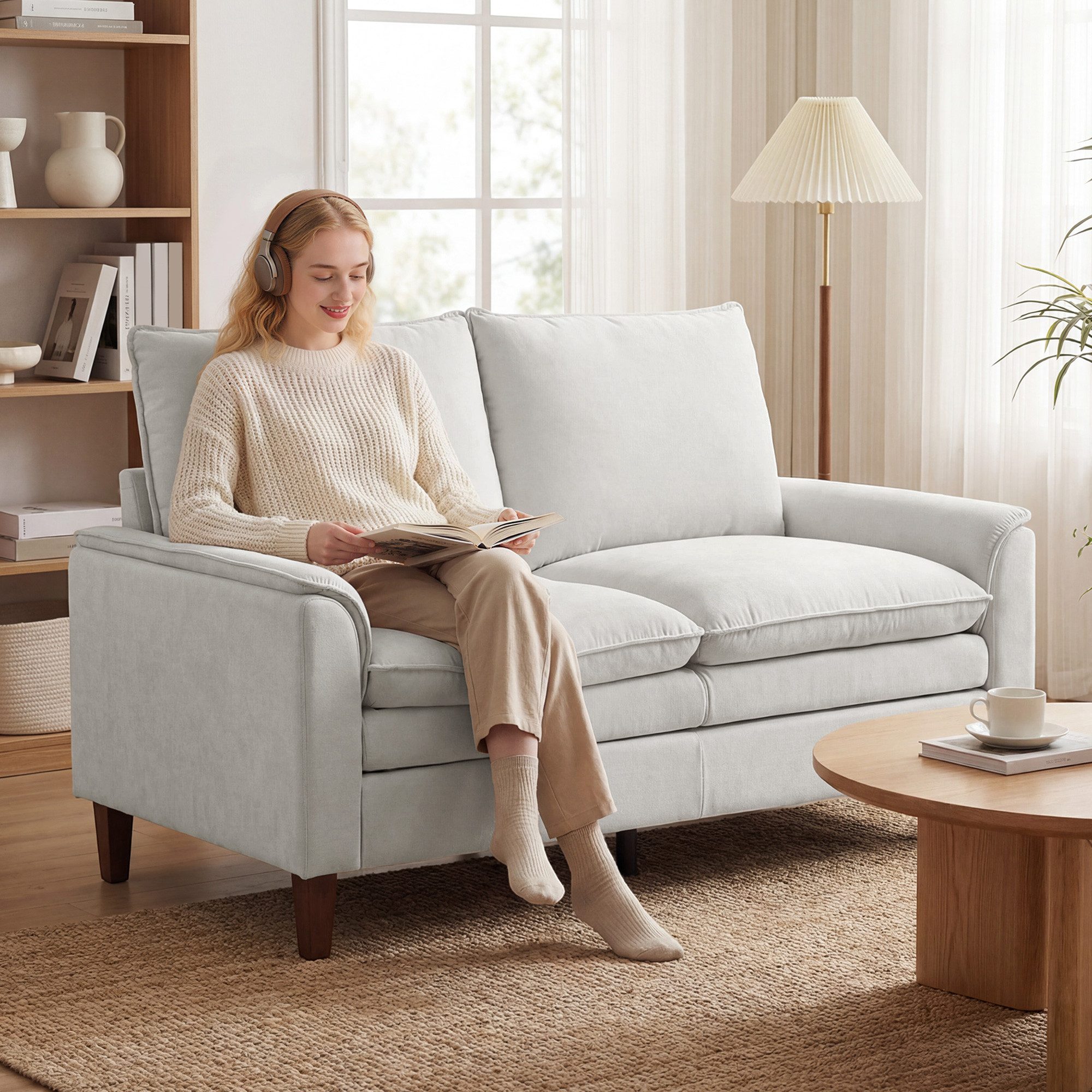 HOMCOM Loveseat doppellagiger Polsterung (Spar-Set, 1-St., 2er Sofa), Doppelschicht-Polsterung mit Federkissen