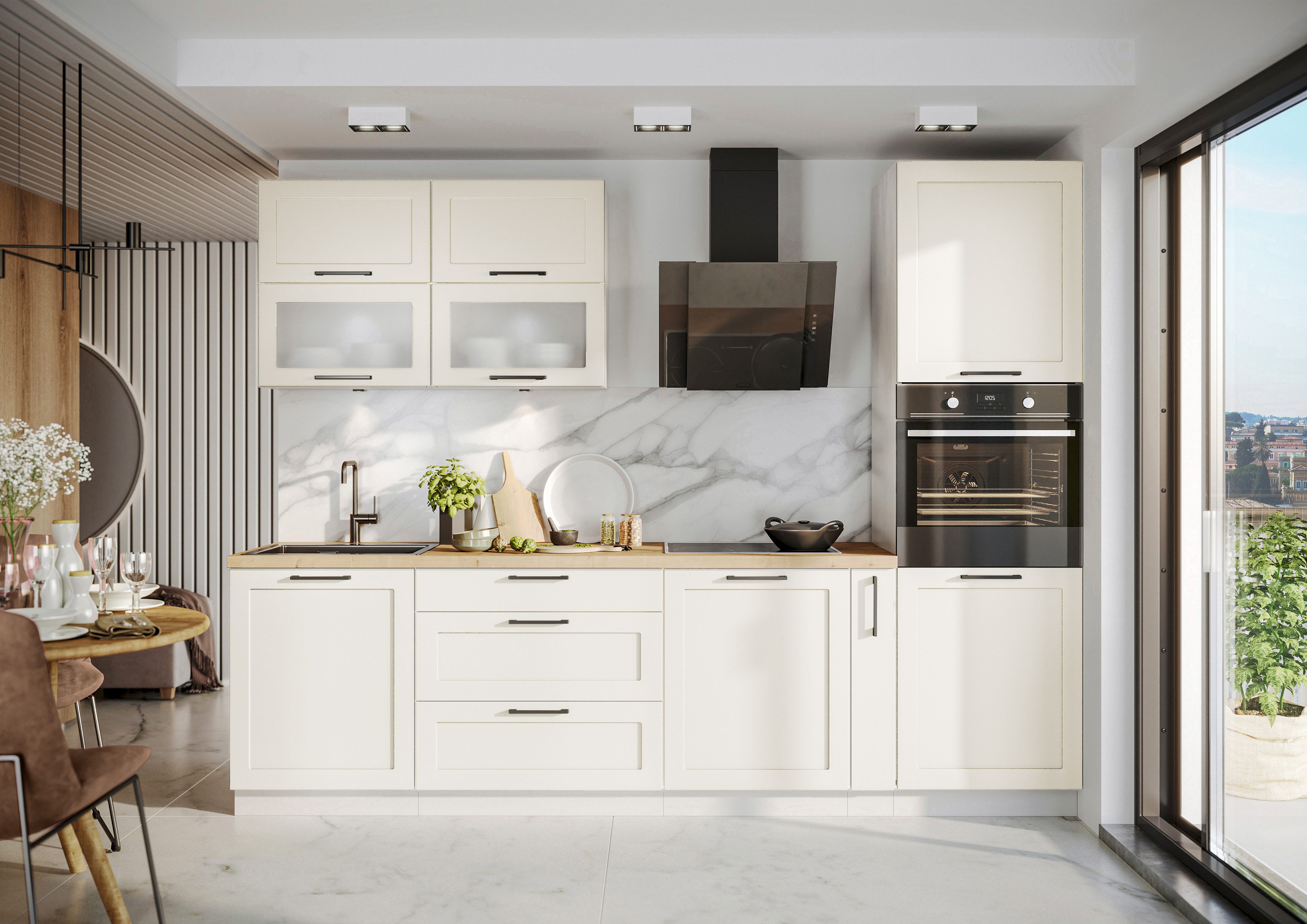 ROYAL24_MARKT Küchenzeile - K151-G 275 cm - ADELE (N) - Hochwertige Küchen Inspiration, (Komplett Set), Top Stoffe - Exklusiv - Hochwertig