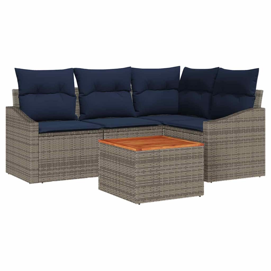 vidaXL Gartenlounge-Set Gartensofa-set 5 pcs Grau und Marineblau Poly-Rattan, (5-tlg)