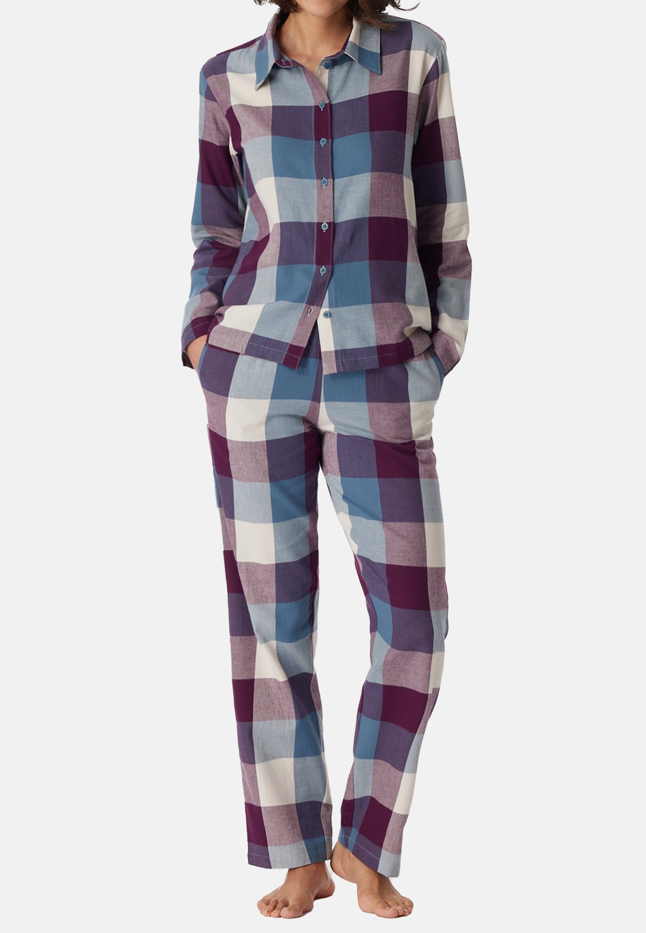 Organic Pyjama Knopfleiste tlg) Mehrfarbig Web Baumwolle Cotton Oberteil (Set, Schiesser Selected! Pyjama und mit Reverskragen - 2 Premium -