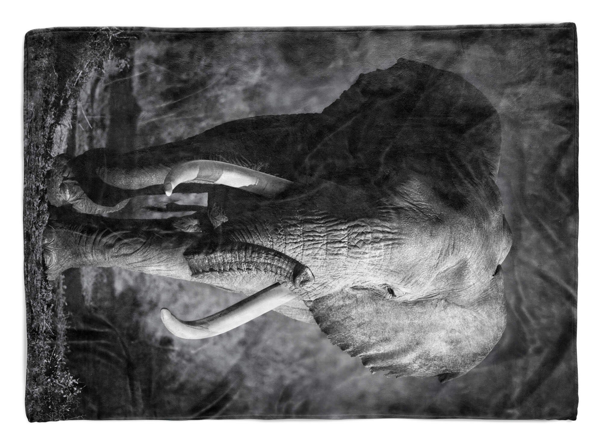 Sinus Art Handtücher Handtuch Strandhandtuch Saunatuch Kuscheldecke mit Tiermotiv Elefant Schwarz We, Baumwolle-Polyester-Mix (1-St), Handtuch
