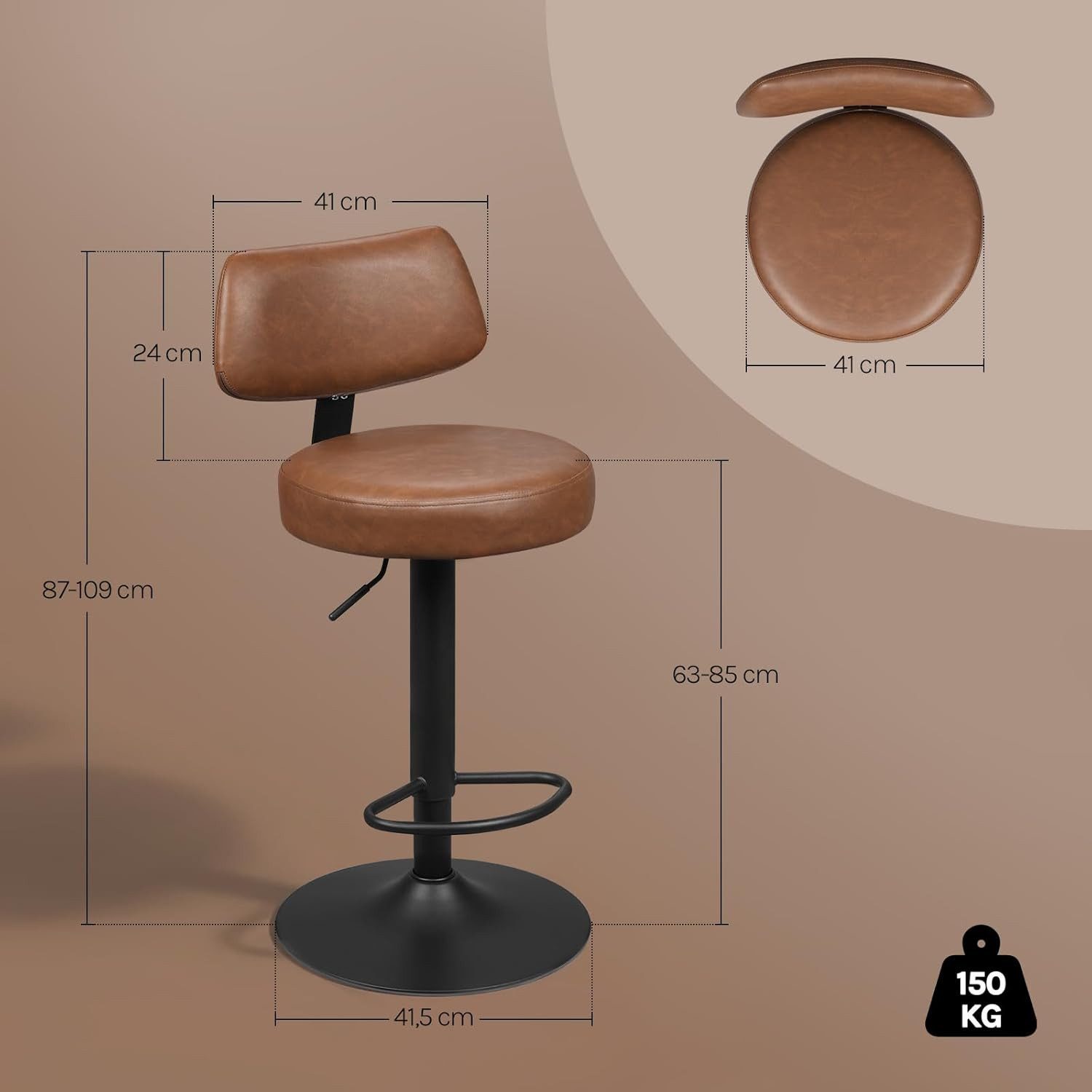 Woltu Barhocker, Höhenverstellbar 360° Drehbar, Kunstleder