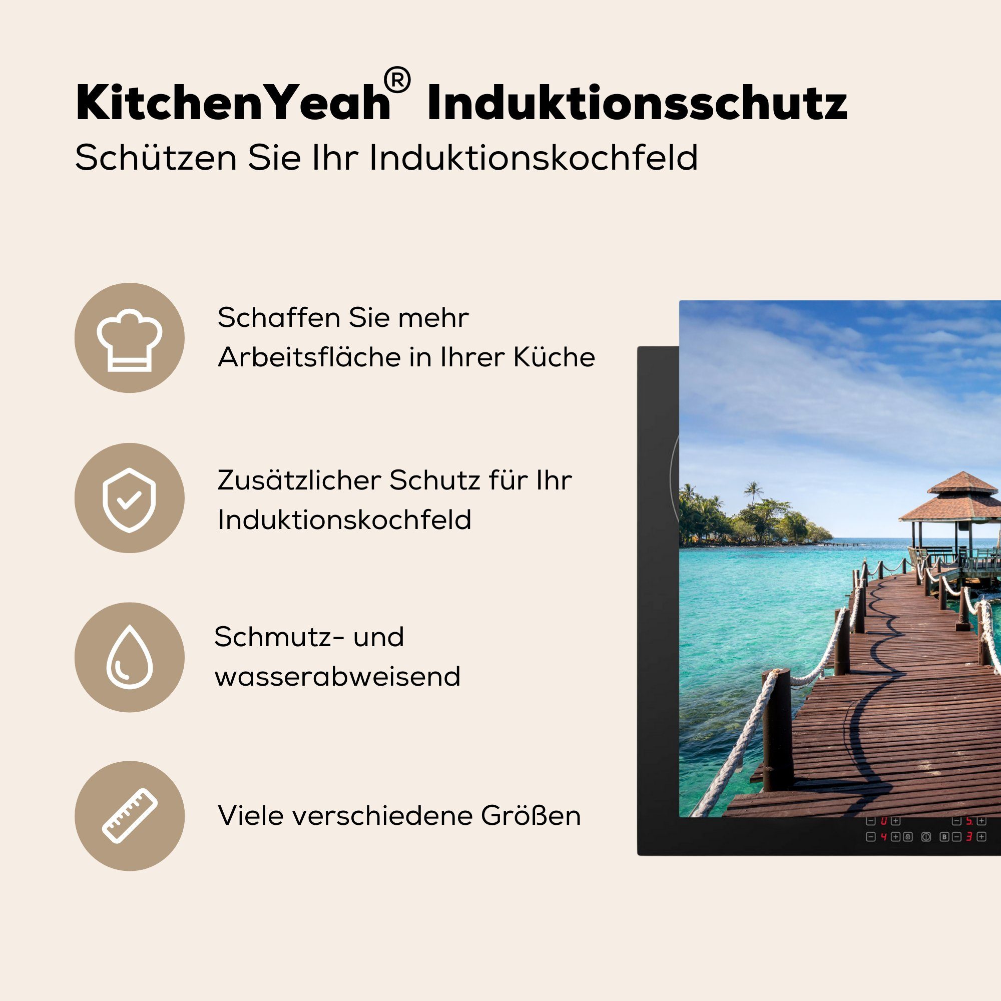 MuchoWow Meer Bar, Ceranfeldabdeckung küche, - - cm, Herdblende-/Abdeckplatte für Pier tlg), Induktionsmatte (1 die 59x52 Vinyl,