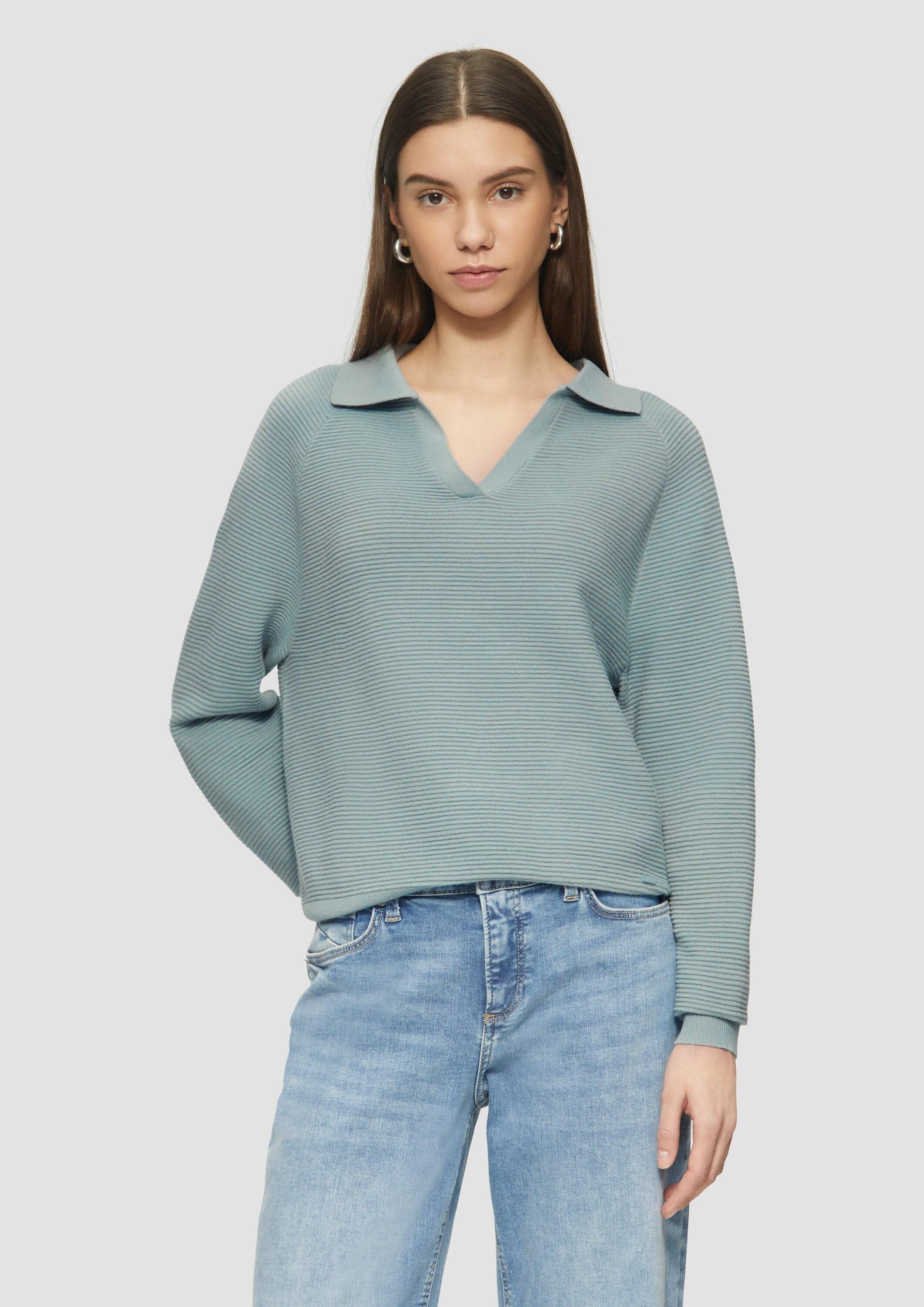 QS Longpullover Strickpullover Strukturierter Pullover mit Polokragen günstig online kaufen
