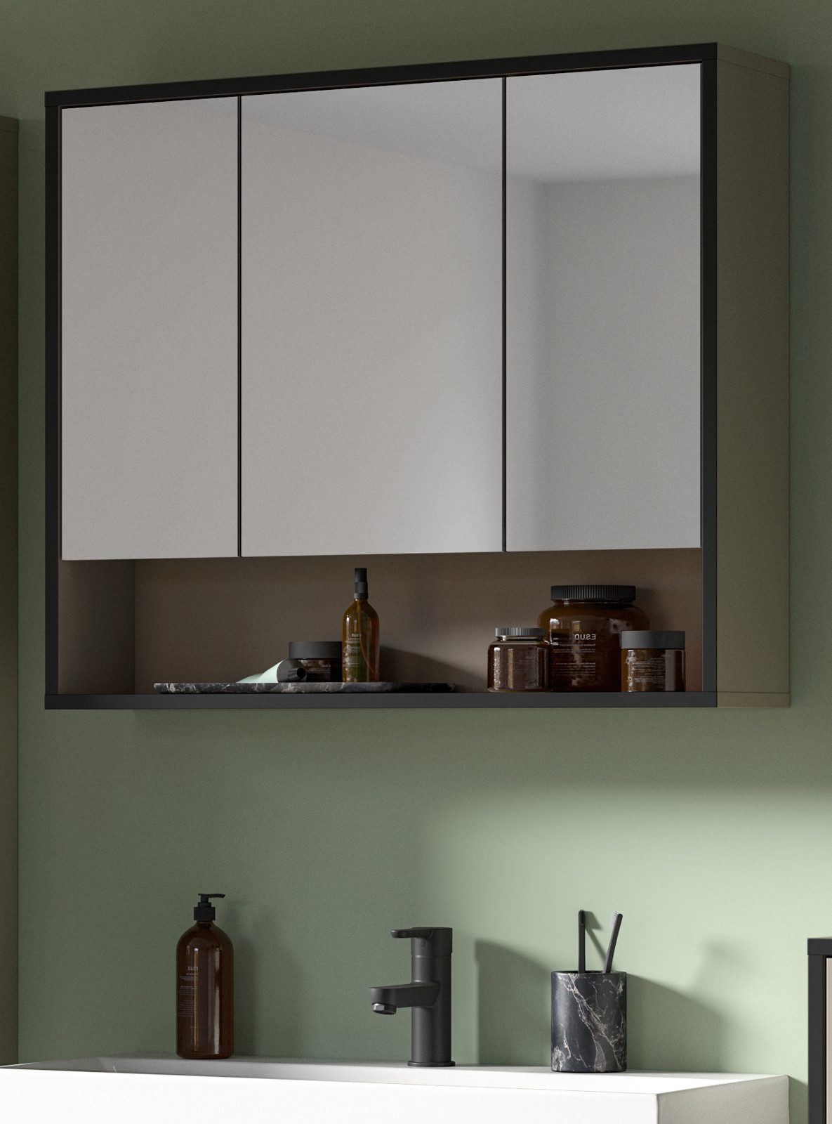 Inn.Furn Badezimmerspiegelschrank Scana (Badschrank in Sand mit Schwarz, 3 günstig online kaufen