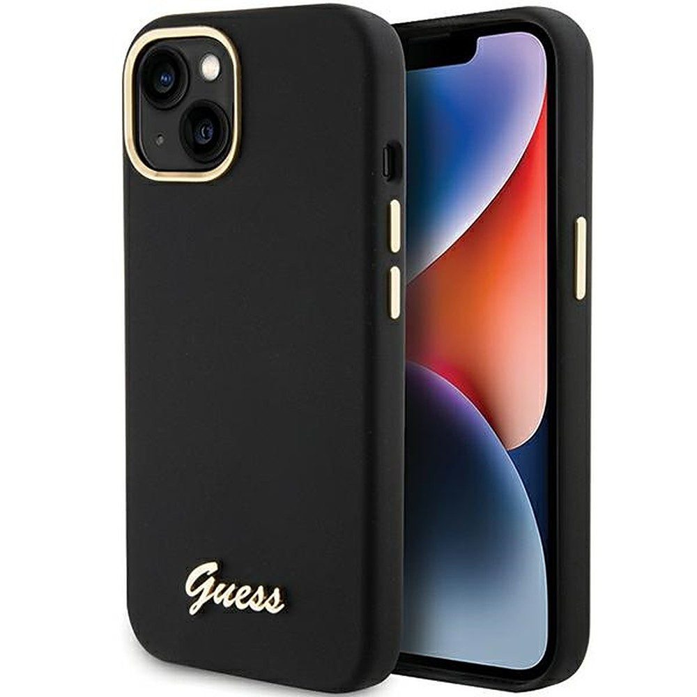 Guess Handyhülle Silikonhülle Schutzhülle Smartphonehülle 6,1, Metall-Logo, Kamerarahmen, Silikon, stoßdämpfend