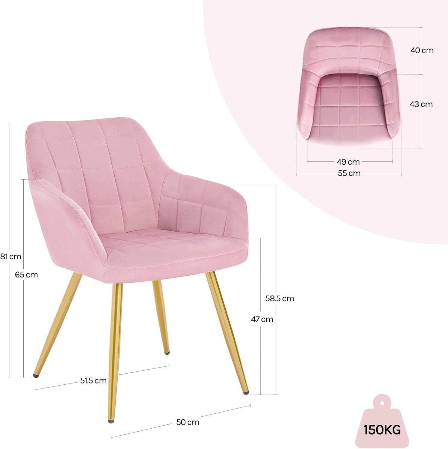 Woltu Esszimmerstuhl (1 St), mit Armlehne, aus Samt, Gold Beine aus Metall