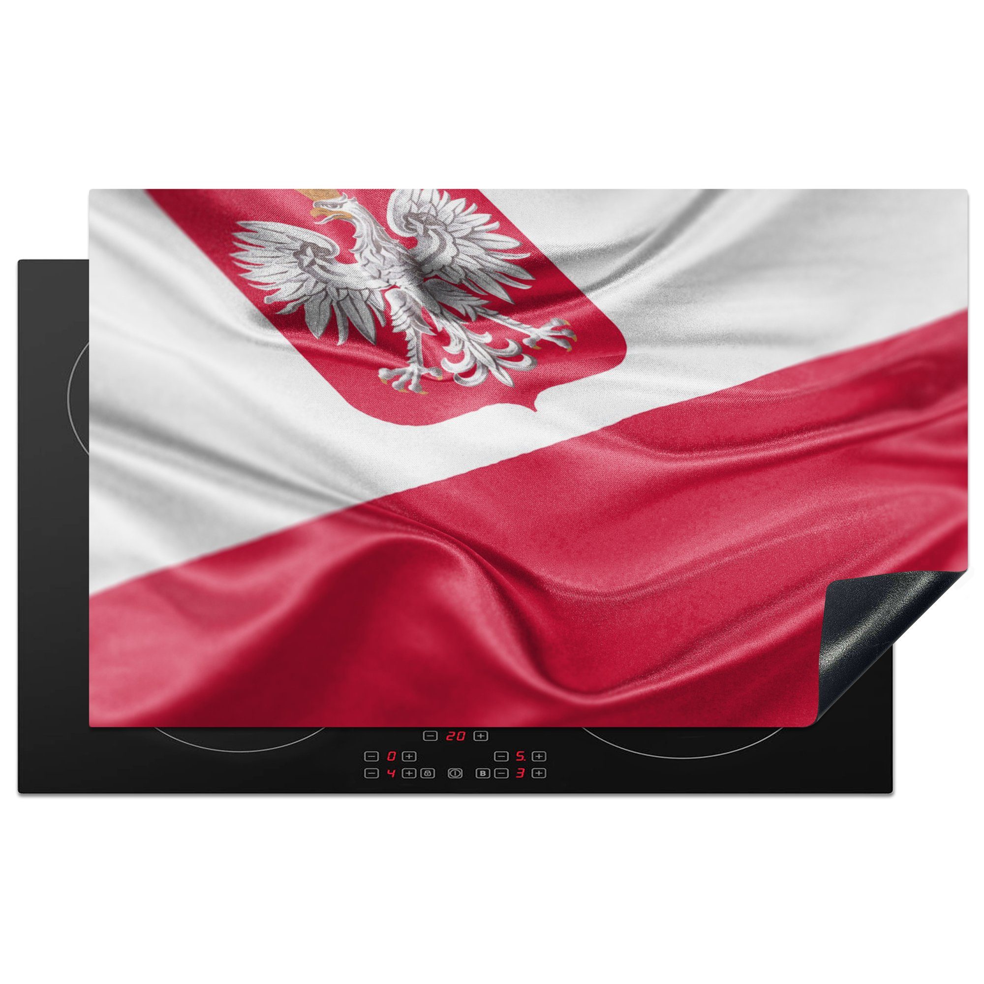 MuchoWow Herdblende-/Abdeckplatte Eine Nahaufnahme der polnischen Flagge, Vinyl, (1 tlg), 83x51 cm, Ceranfeldabdeckung, Arbeitsplatte für küche | Herdabdeckplatten