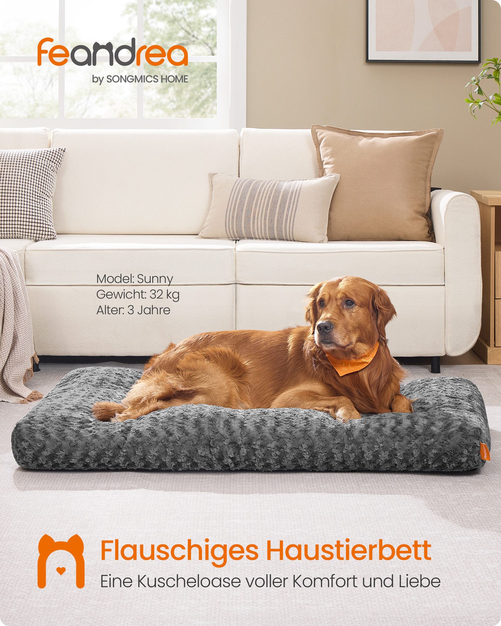 FEANDREA Hundebett Hundekissen, flauschige Hundematte, Plüsch, waschbar, weich, M/L/XL/XXL