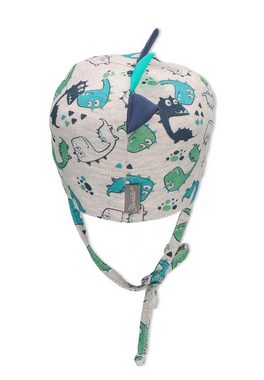 Sterntaler® Strickmütze Schirmmütze (1-St., Sommermütze bedruckt mit Schirm, Bindeband und Ohrenklappen) Mütze mit Zacken bedruckt mit Dinos und UV-Schutze 50+
