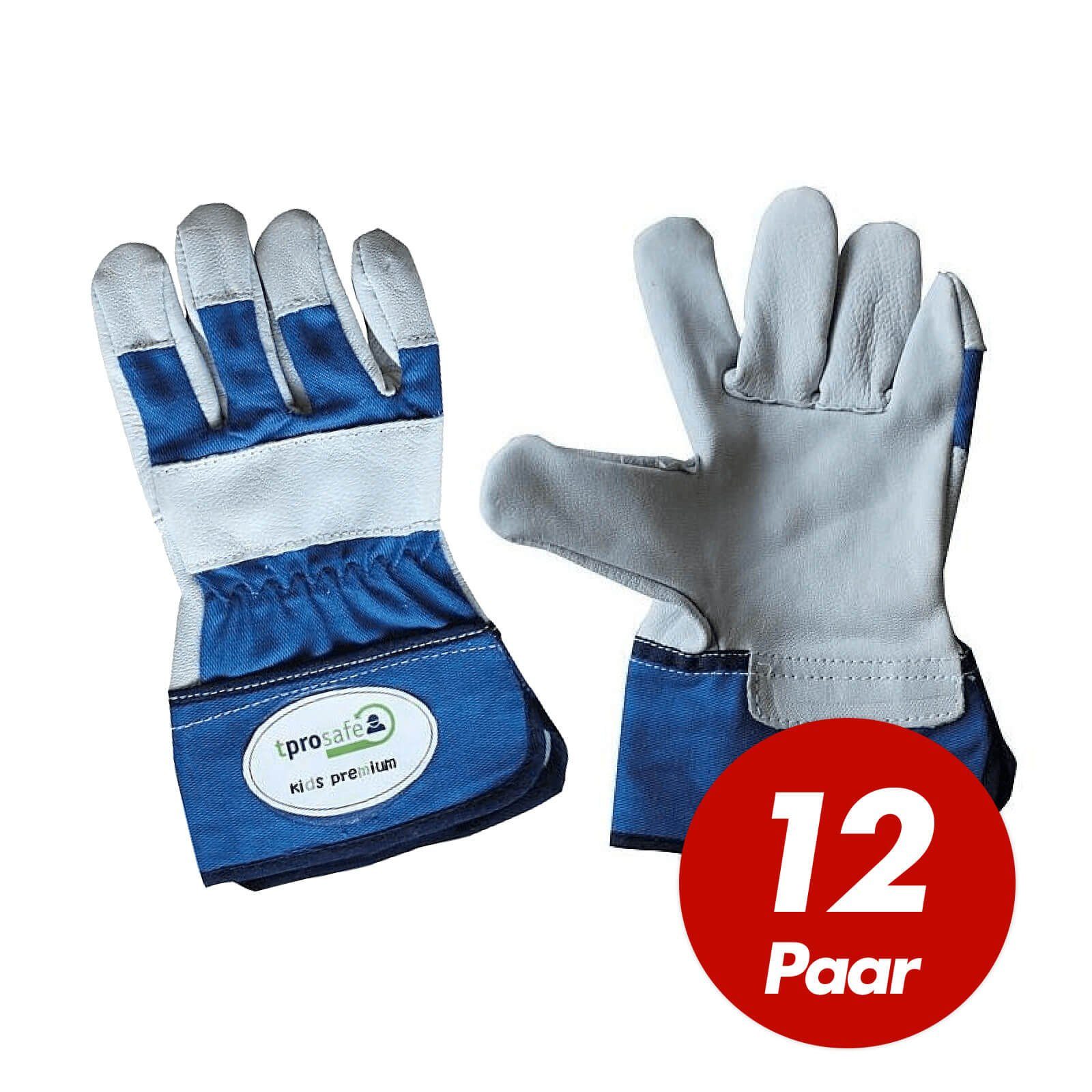 tprosafe Leder-Arbeitshandschuhe Kinderhandschuhe blau-grau 12 Paar, kleine Hände (Set)