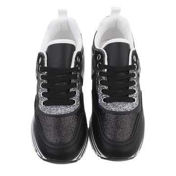 Ital-Design Damen Low-Top Freizeit Sneaker (86188185) Keilabsatz/Wedge Sneakers Low in Schwarz