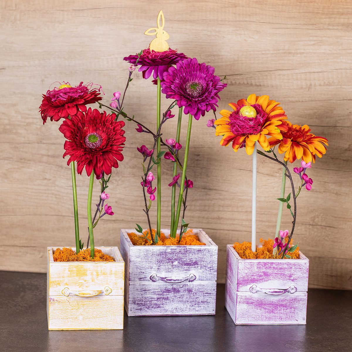 Florists Products Dekokorb Vintage Pflanzschublade Holz 2er-Set Lila Weiß