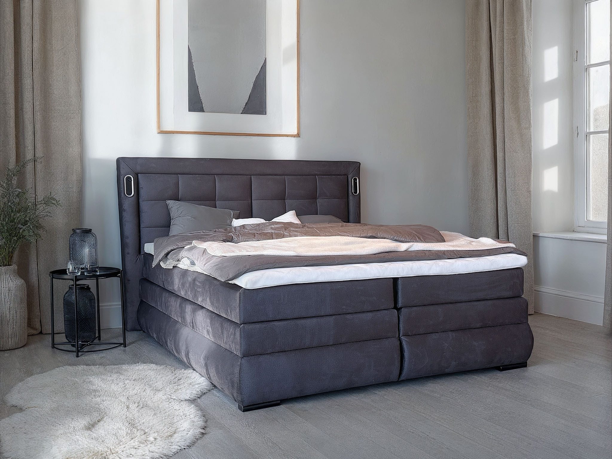 OTTO home Boxspringbett MIVVA mit Bettkasten, mit Taschenfederkernmatratze H3, H3/H4 mix, H4 (mit hochwertigem Luxus-Microfaser-Stoff, wahlweise mit LED-Leuchte – Bild 3 von 5