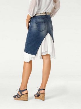 heine Jeansrock Linea Tesini Damen Designer-Jeansrock mit Volants, blau-weiß