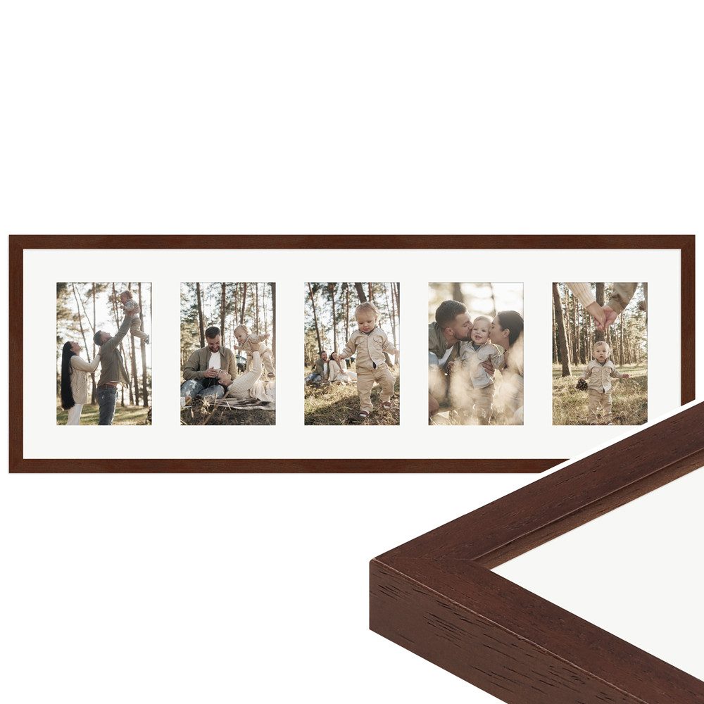 WANDStyle Galerierahmen G950 23x70 cm, für 5 Bilder, im Format 10x15 cm, aus Massivholz in der Farbe Nussbaum