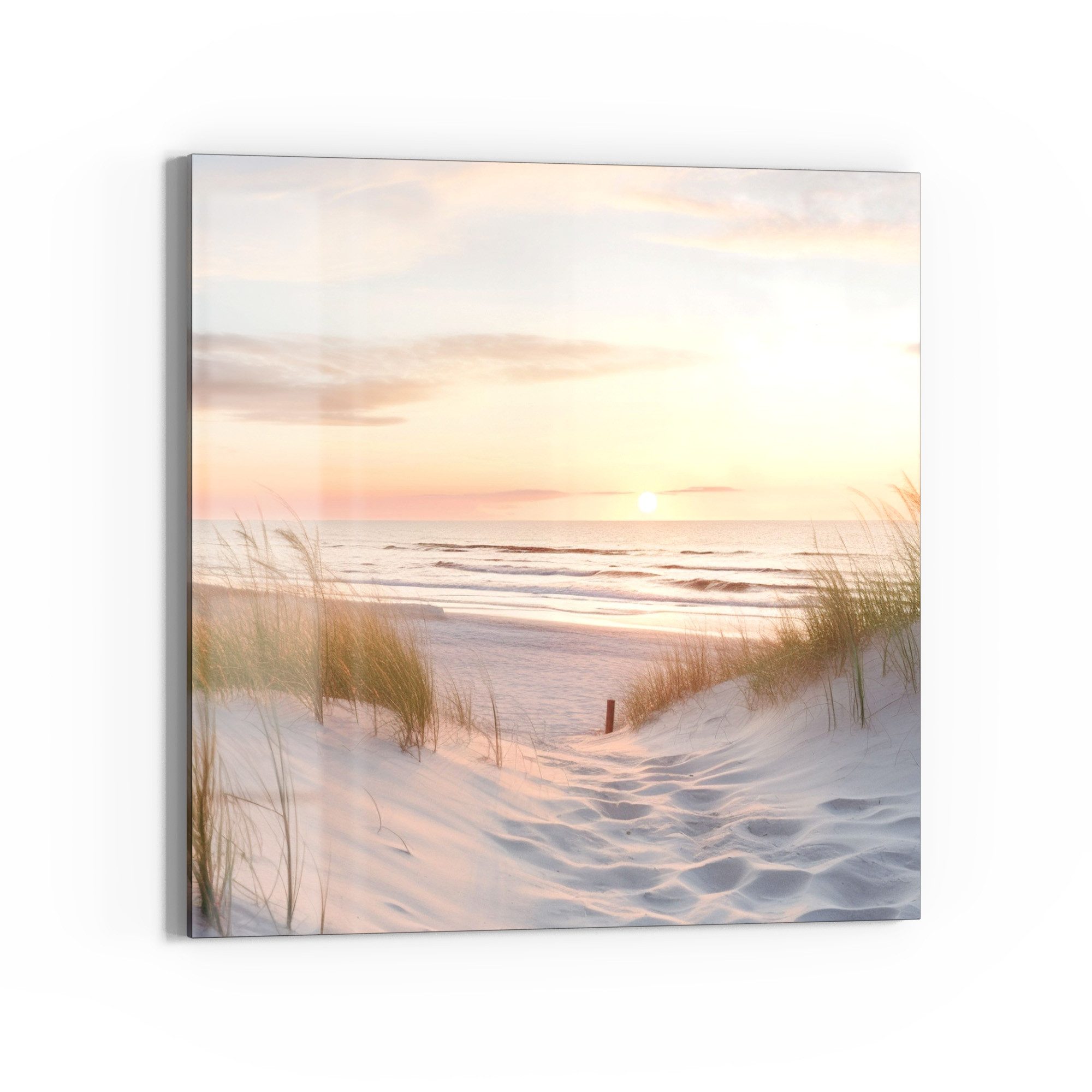 DEQORI Glasbild 'Abendruhe am Strand', 'Abendruhe am Strand', Glas Wandbild Bild schwebend modern