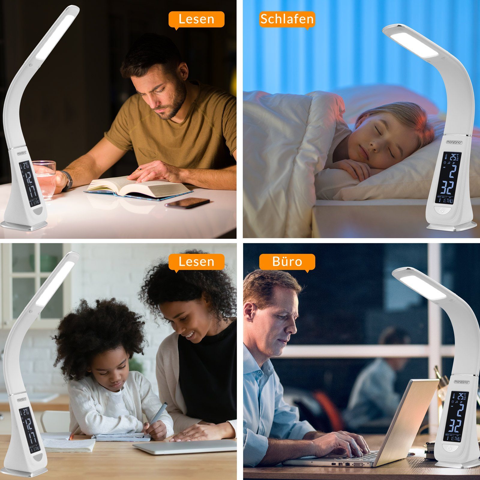 monzana Schreibtischlampe Lilly, Weiß, LED Schreibtischlampe mit Display Ka günstig online kaufen