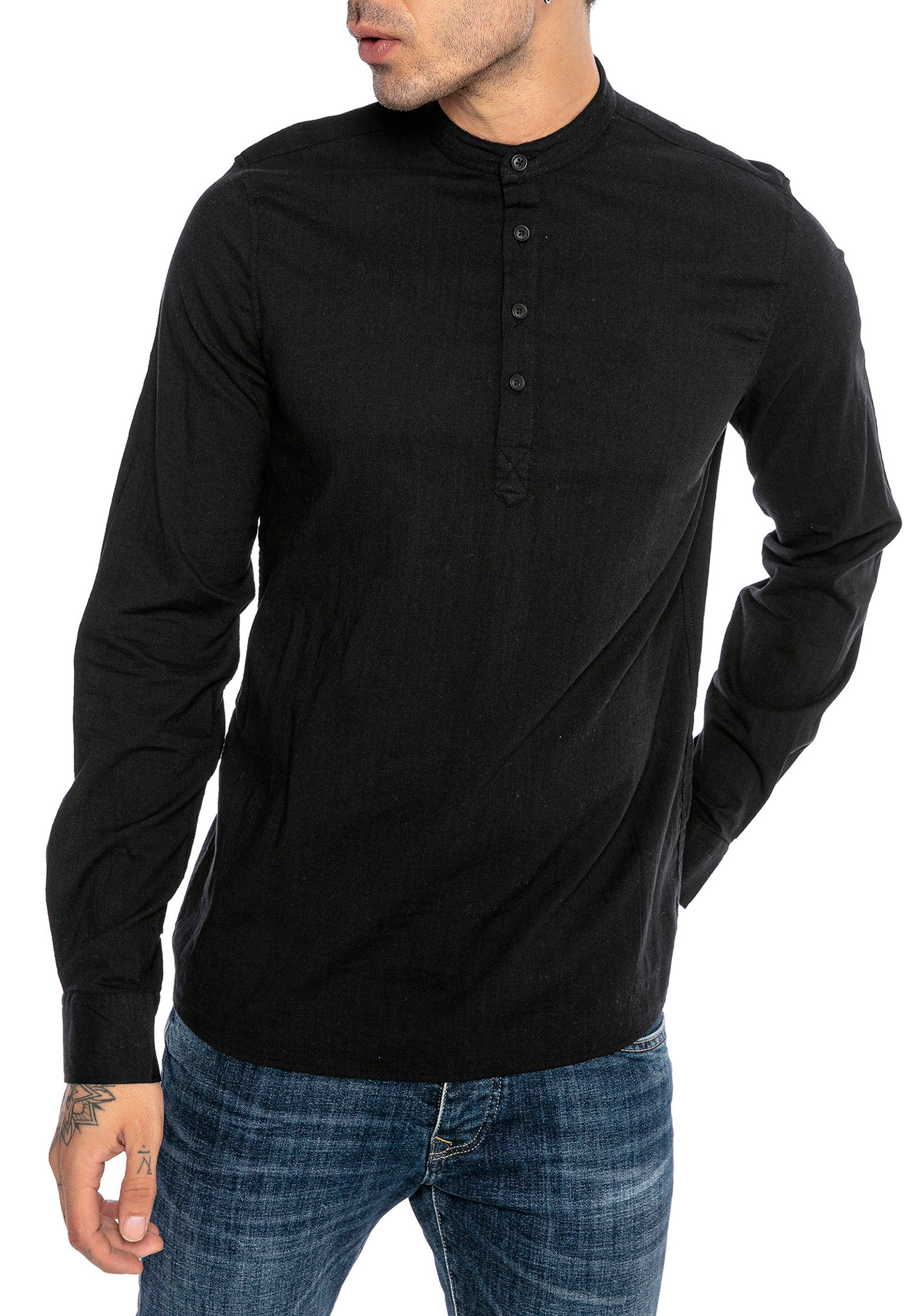 RedBridge Langarmshirt mit Stehkragen – Schlupfhemd-Stil, Minimalistisches Design