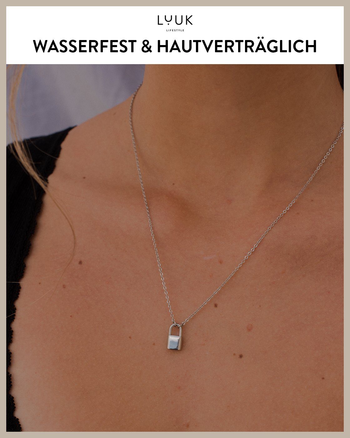 LUUK LIFESTYLE Freundschaftskette Vorhängeschloss, Freundschaftskette mit Schloss Motiv aus wasserfestem Edelstahl