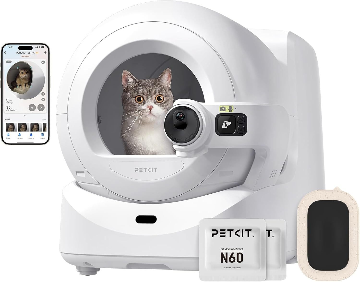 Katzentoilette Purobot Ultra mit HD-Kamera, vollautomatisch, 70L