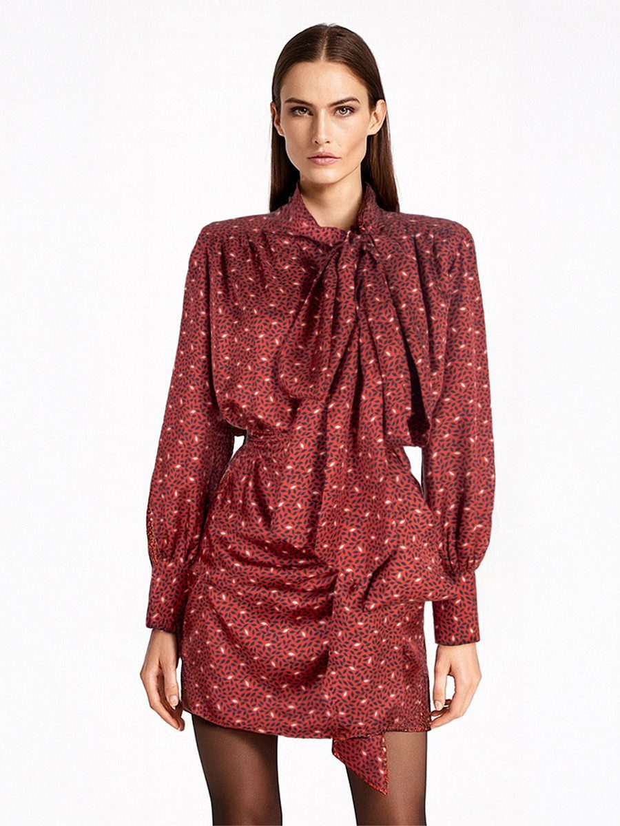 RUA & RUA Cocktailkleid Mini Seidenkleid in Rot mit Drapierung Schleifenkra günstig online kaufen