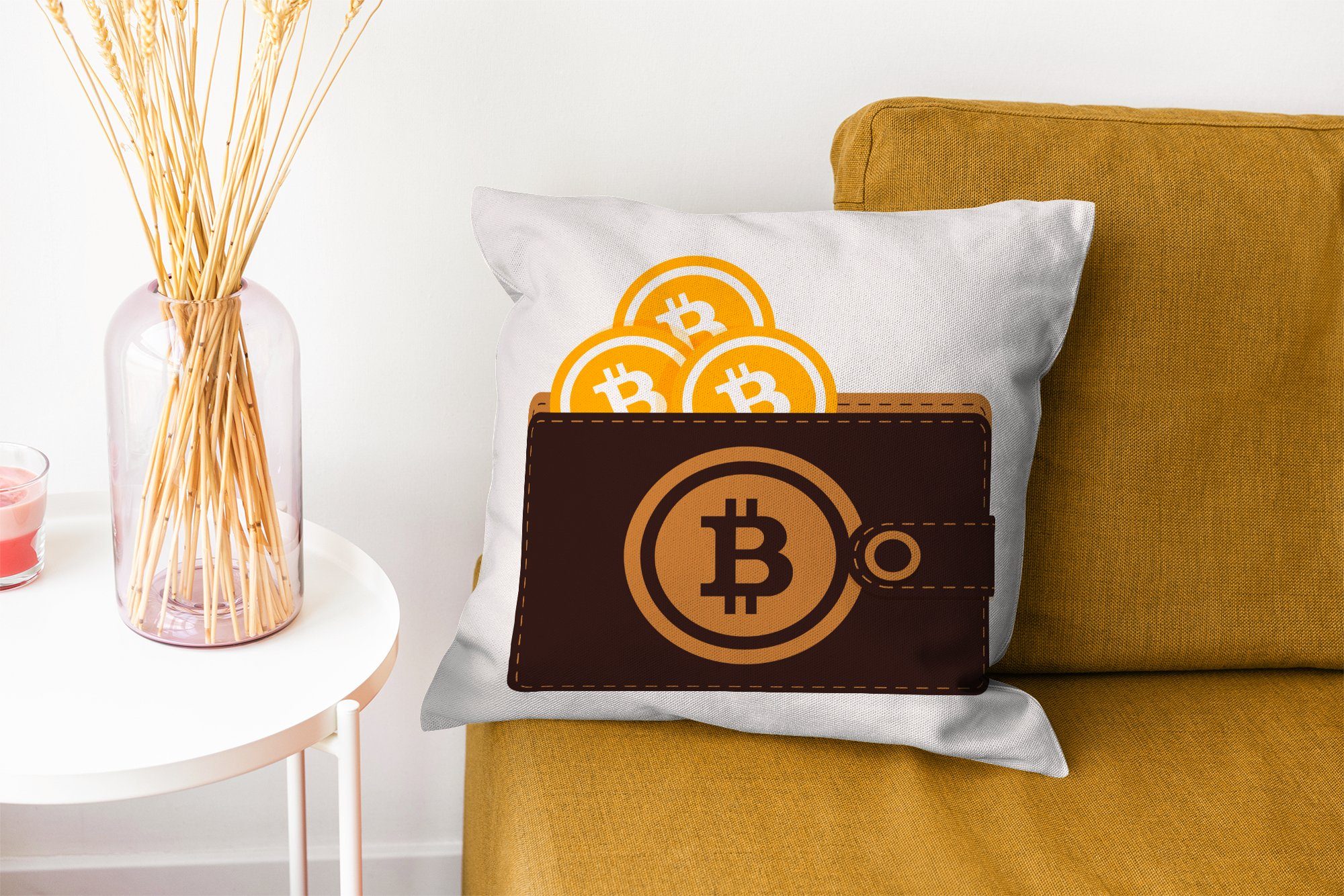 Bitcoin-Brieftasche, Dekokissen Wohzimmer, Zierkissen Deko, für Sofakissen MuchoWow Schlafzimmer, mit Füllung