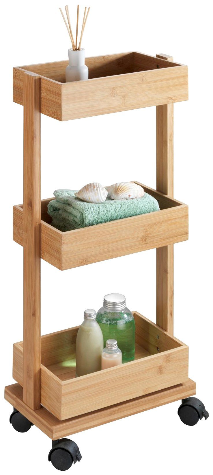 WENKO Rollwagen Regal Tortona, Badezimmer-Schrank mit 3 Ablagen