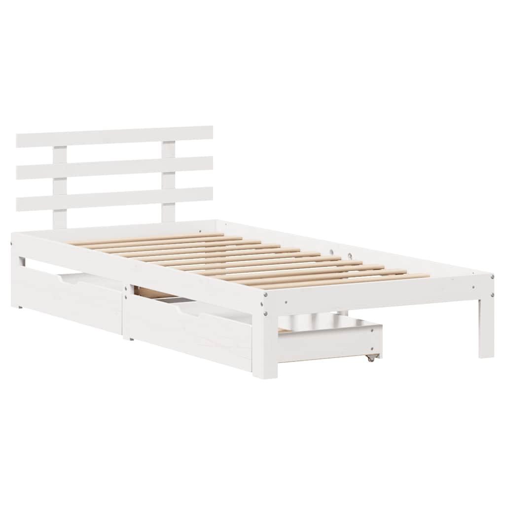 vidaXL Bett Massivholzbett mit Schubladen Weiß 90x200 cm Kiefer