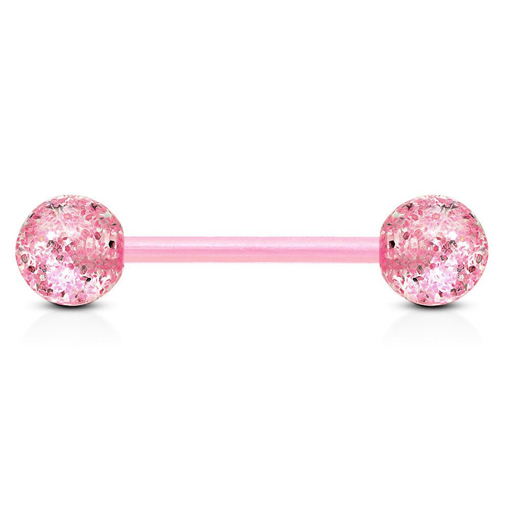 viva-adorno Brustwarzenpiercing Zungenpiercing Barbell Piercing Stab Zungenpiercing Kunststoff, Glitter Glitzer Kugeln Acryl flexibel