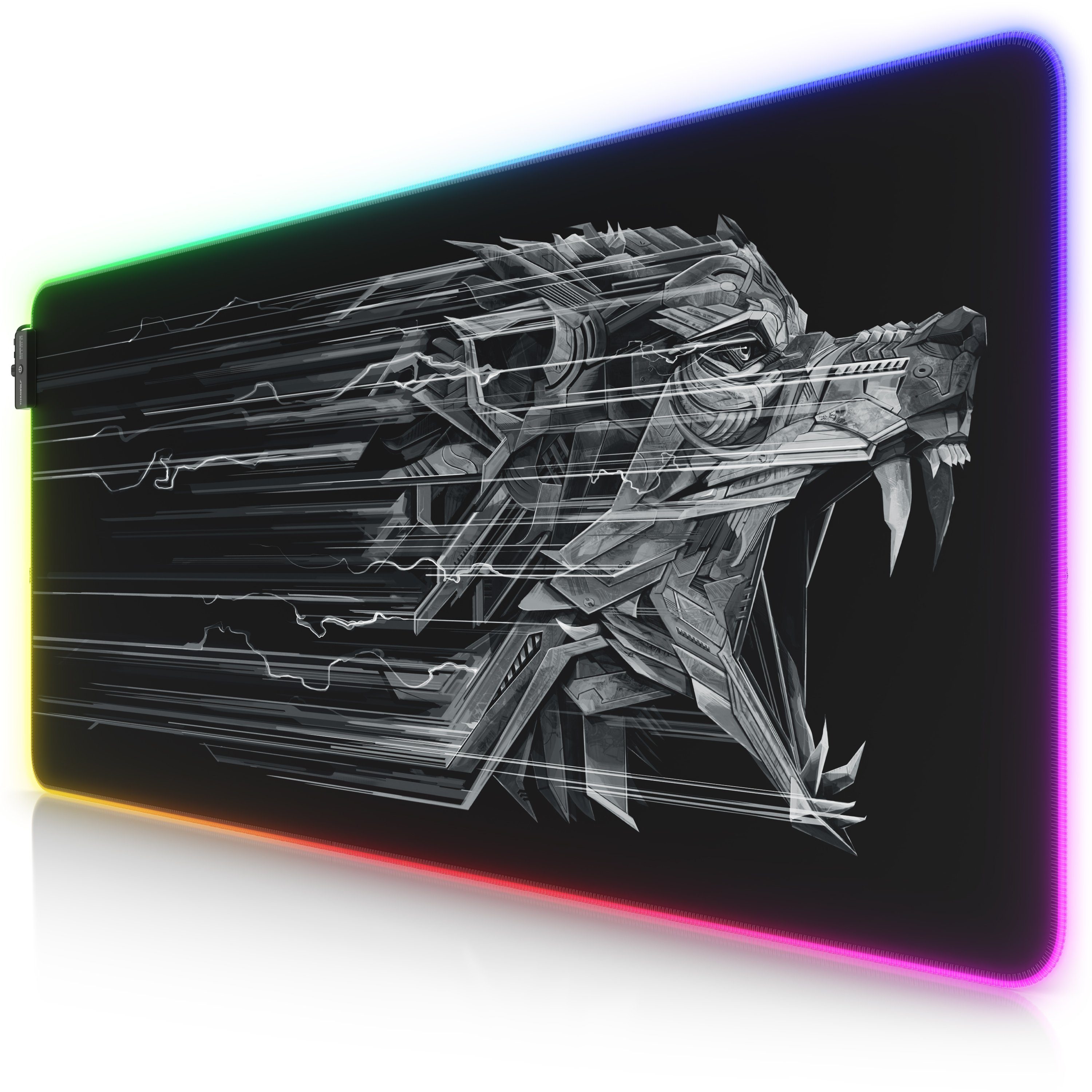 Titanwolf Gaming Mauspad RGB Mousepad 900 x 400 x 3 mm, LED Multi Color XXL Tischunterlage (1-St), rutschfest, abwaschbar, Geschwindigkeit & Präzision, Brüllender Wolf