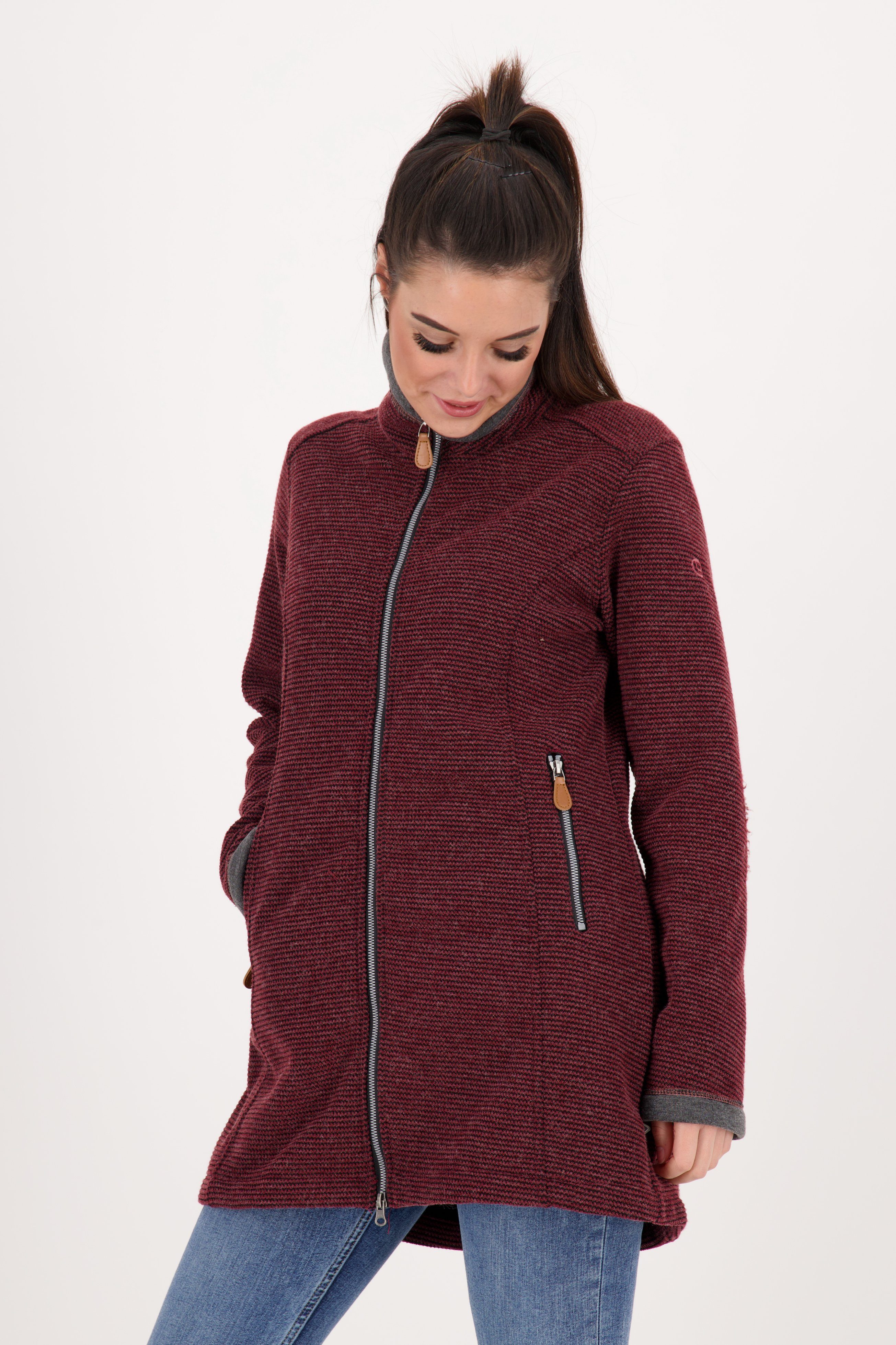 DEPROC Active Strickfleecejacke AMYWOOD CS NEW LONG JACKET Auch in Großen Größen erhältlich bordeaux | Übergangsjacken