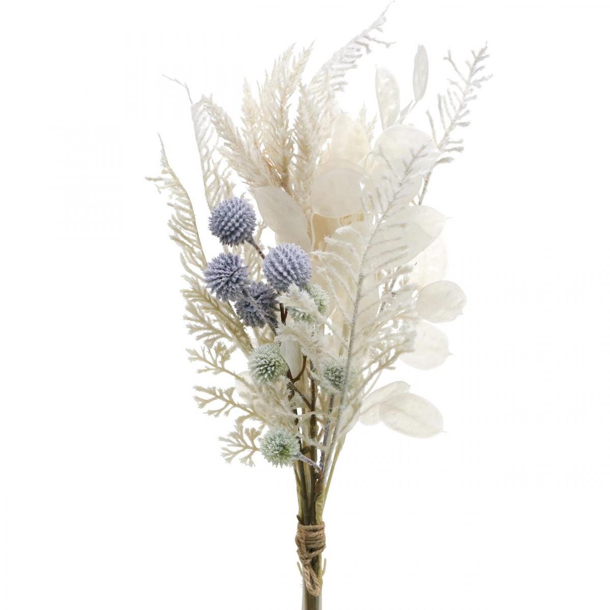 Kunstblumenstrauß Silberblatt Kugeldisteln Farn Kunstblumen Creme Dekobund 56cm