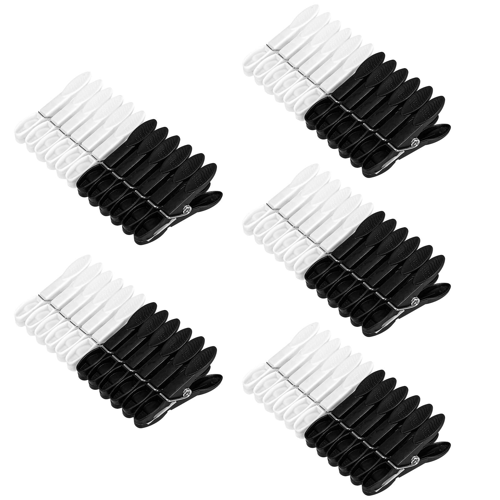 FOUORTUNATE-BEE Wäscheklammern 60er Wäscheklammer Set schwarz & weiß, rutschfest und schonend, Windfeste Wäscheklammern für Kleidung, Handtücher, Socken & mehr