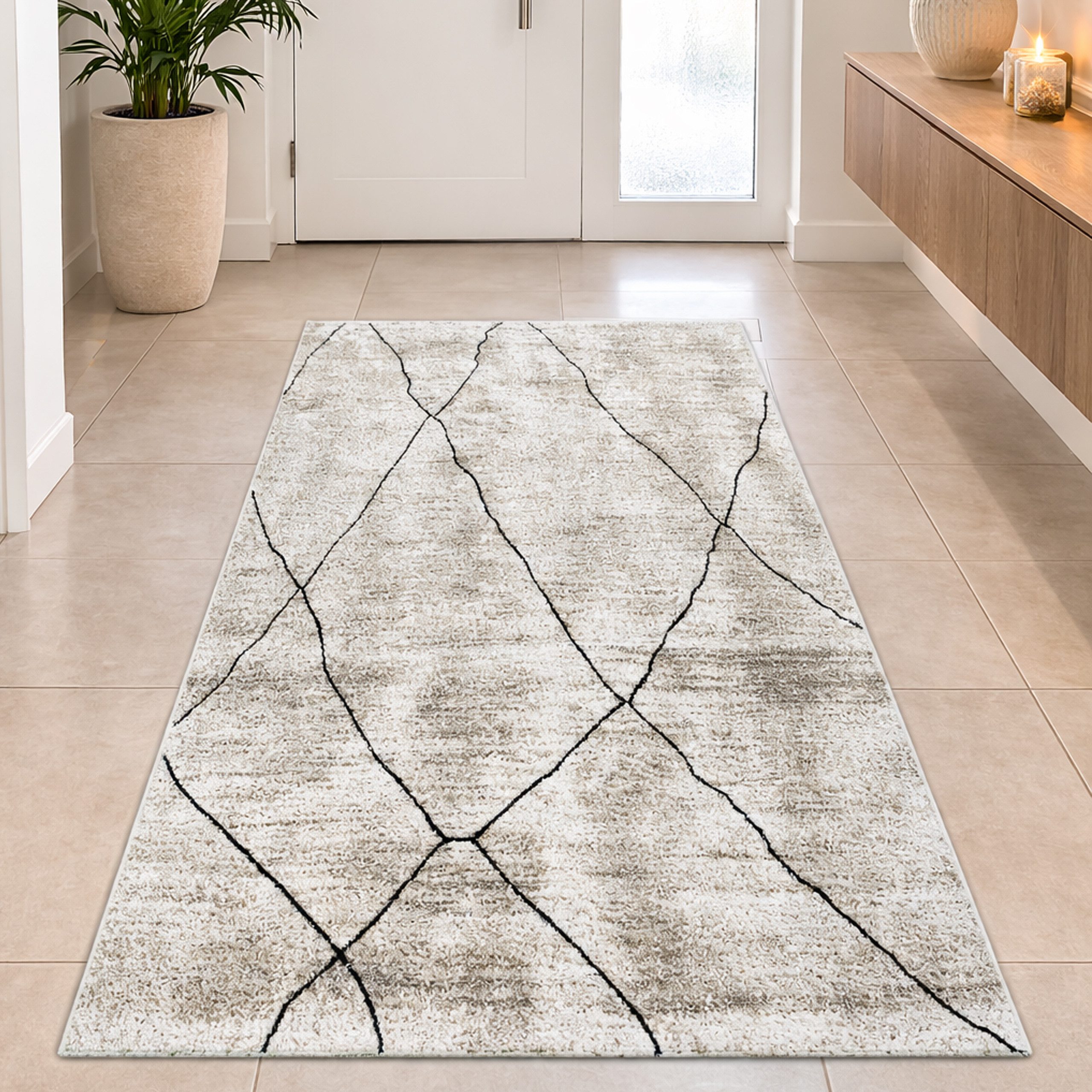 Carpetia Teppich Design Teppich Beige Linienmuster elegant modern Wohnbereich stilvoll, rechteckig, Höhe: 13 mm